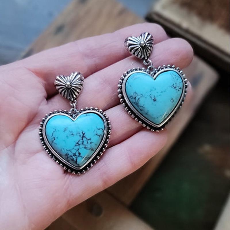 Western Turquoise Vintage Heart Earrings - product image 1