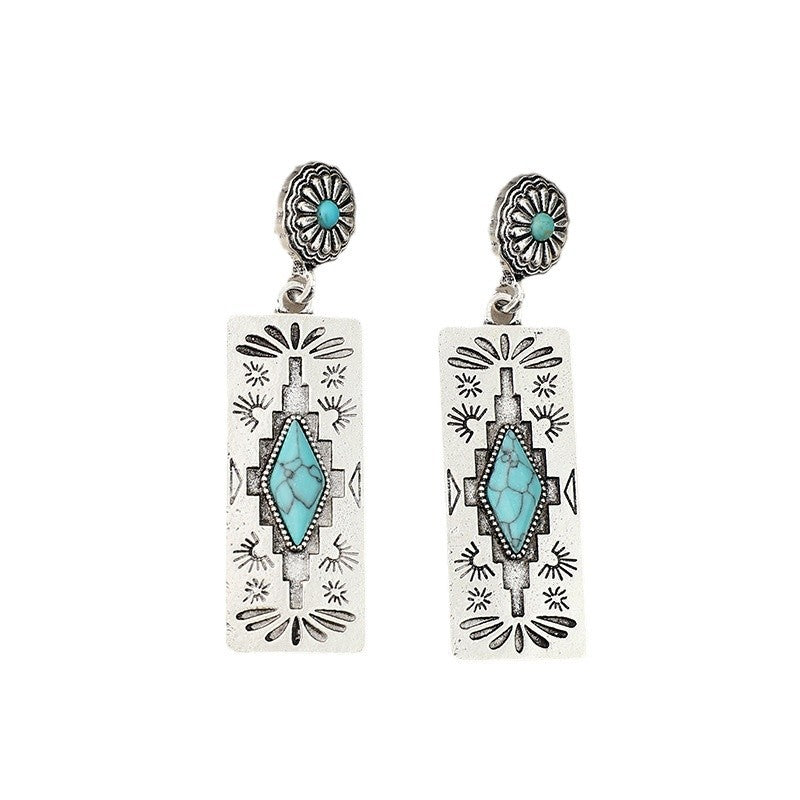 Turquoise Boho Vintage Geometric Floral Earrings - product image 5