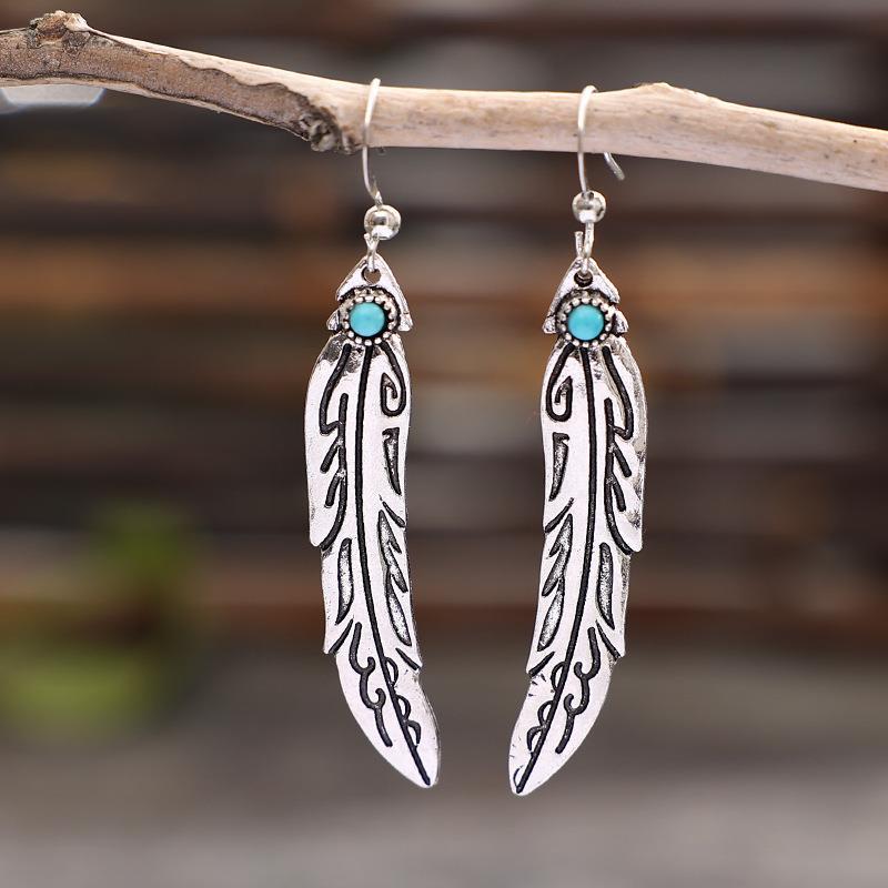 Turquoise Boho Vintage Feather Cross Earrings - product image 3