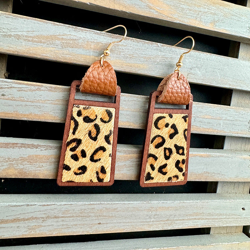 Western Statement Geometric Cross Leather Earrings