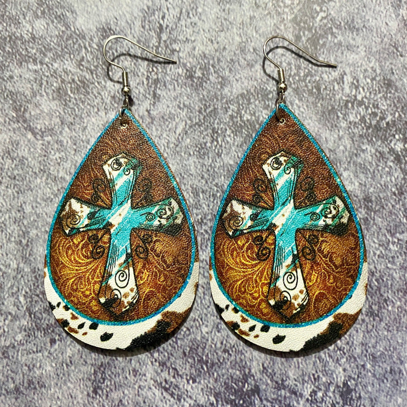 Western Boho Vintage Cross Leather Earrings - product image 7