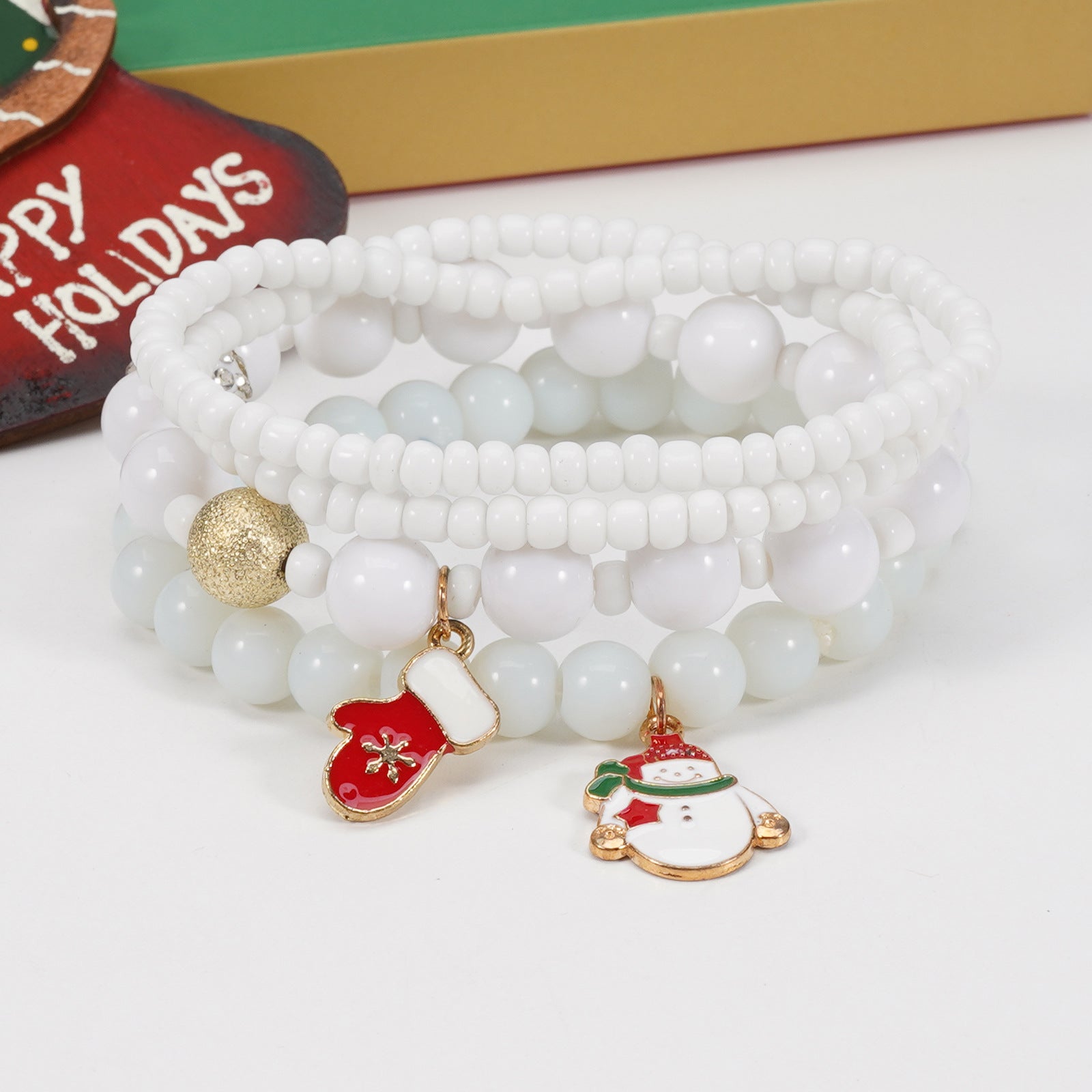 Christmas Bracelet Elastic Cord Bracelet Snowman - Snowflake - Christmas Tree