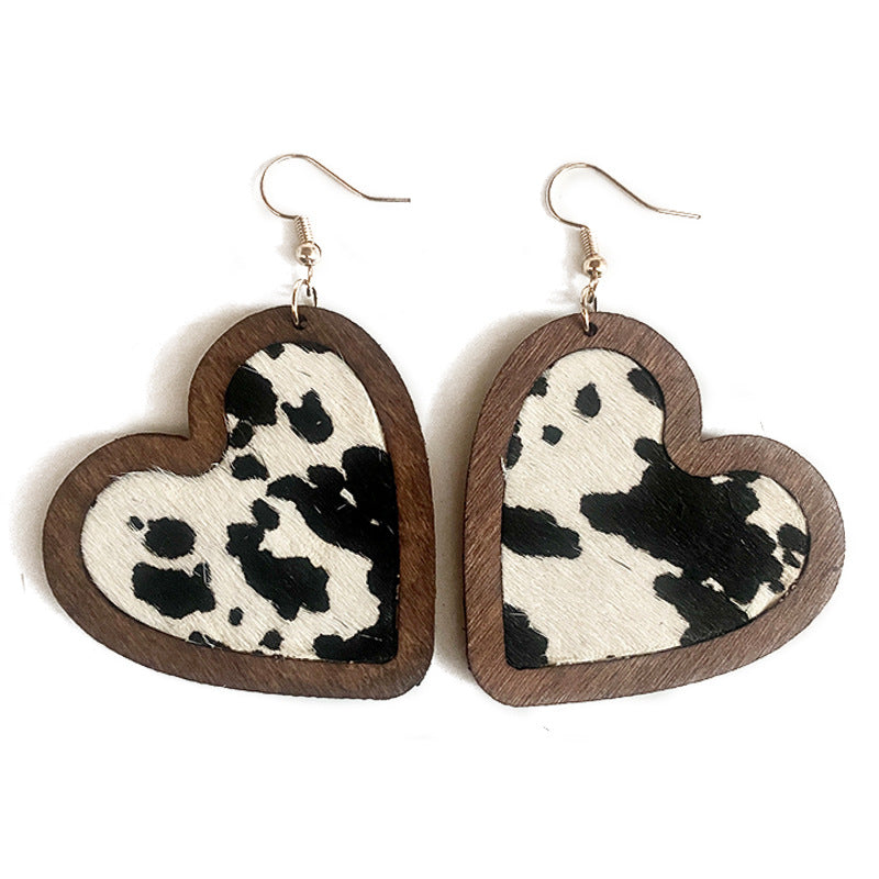 Vintage Horse Heart Cross Wood Earrings