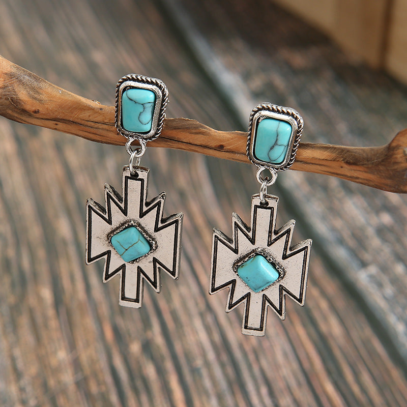 Turquoise Vintage Geometric Cross Earrings - product image 1