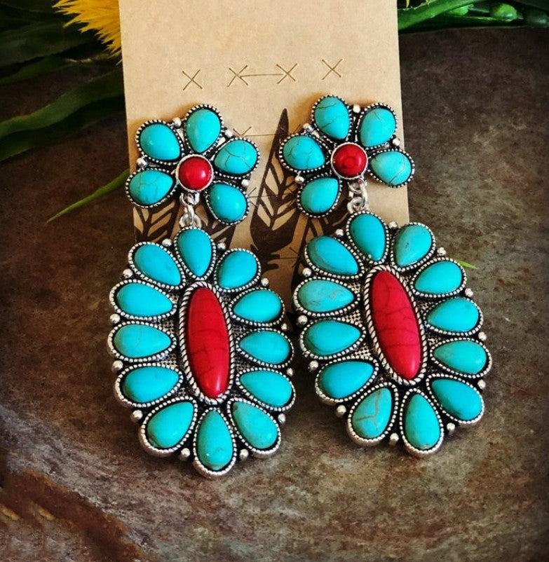 Turquoise Statement Cross Earrings