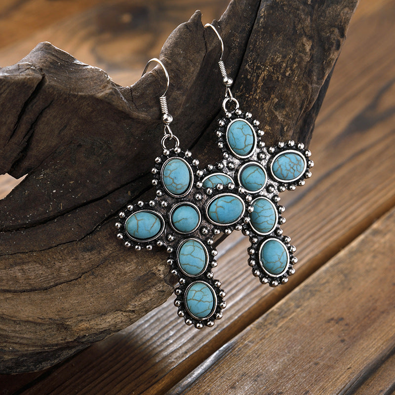 Turquoise Vintage Statement Cross Earrings
