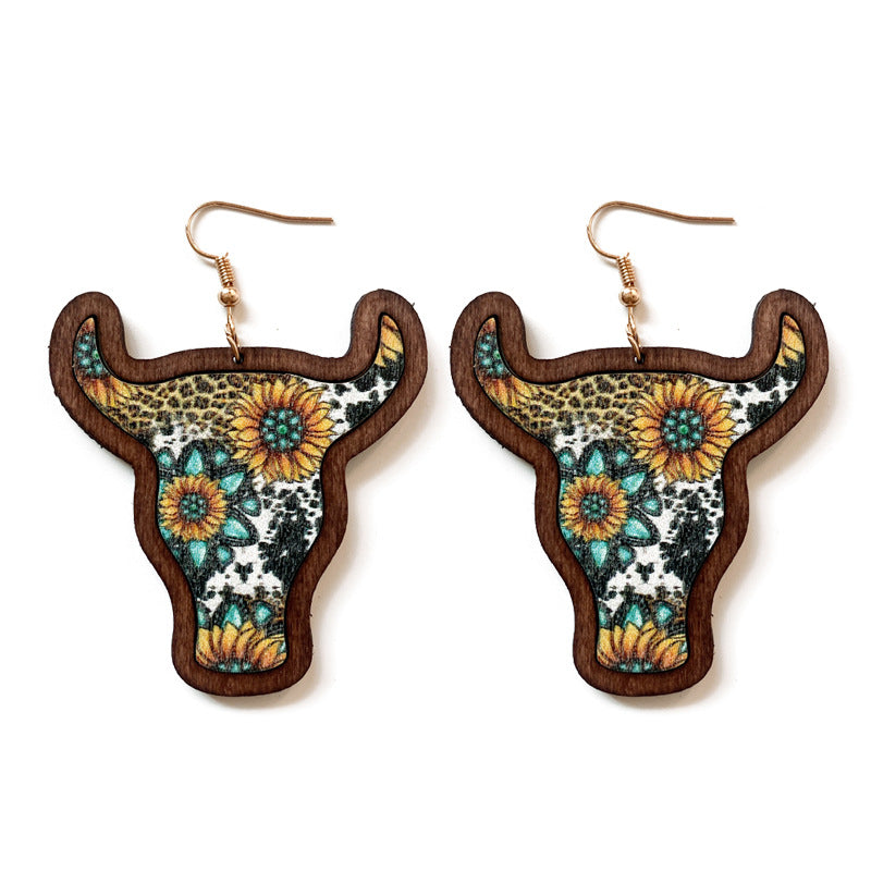 Western Boho Vintage Cow Skull Cross Earrings - product image 5