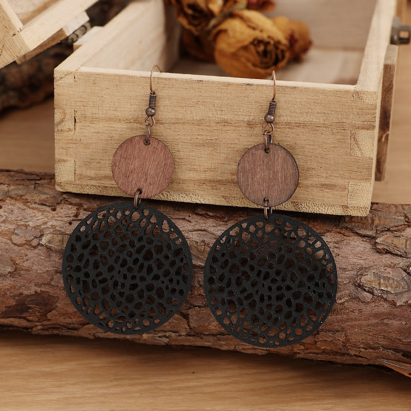 Boho Vintage Cross Wood Leather Earrings - product image 4