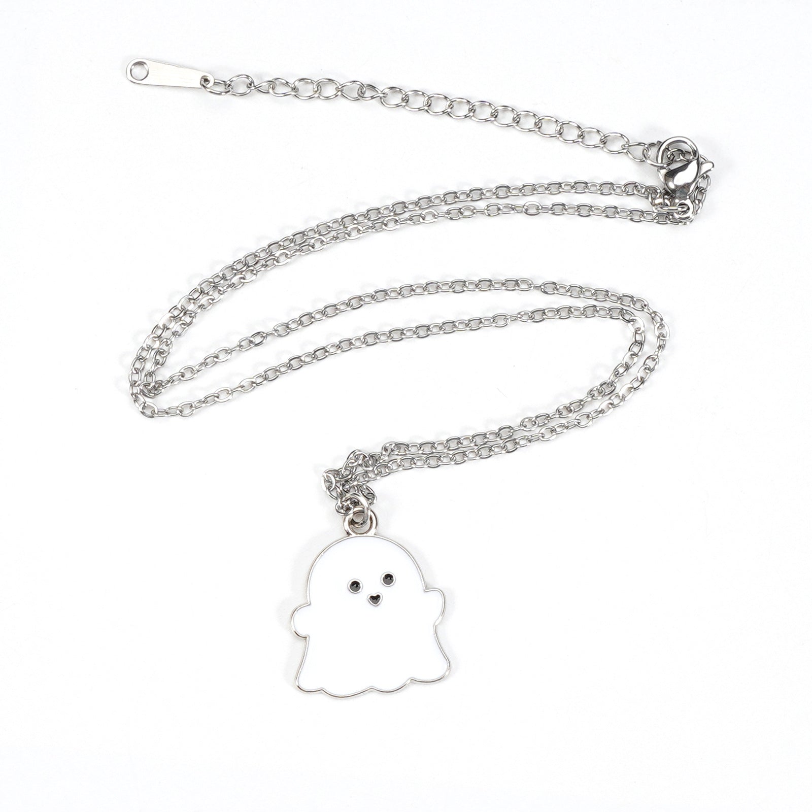 Black and White Stainless Steel Chain Halloween Ghost Pendant Necklace - product image 3