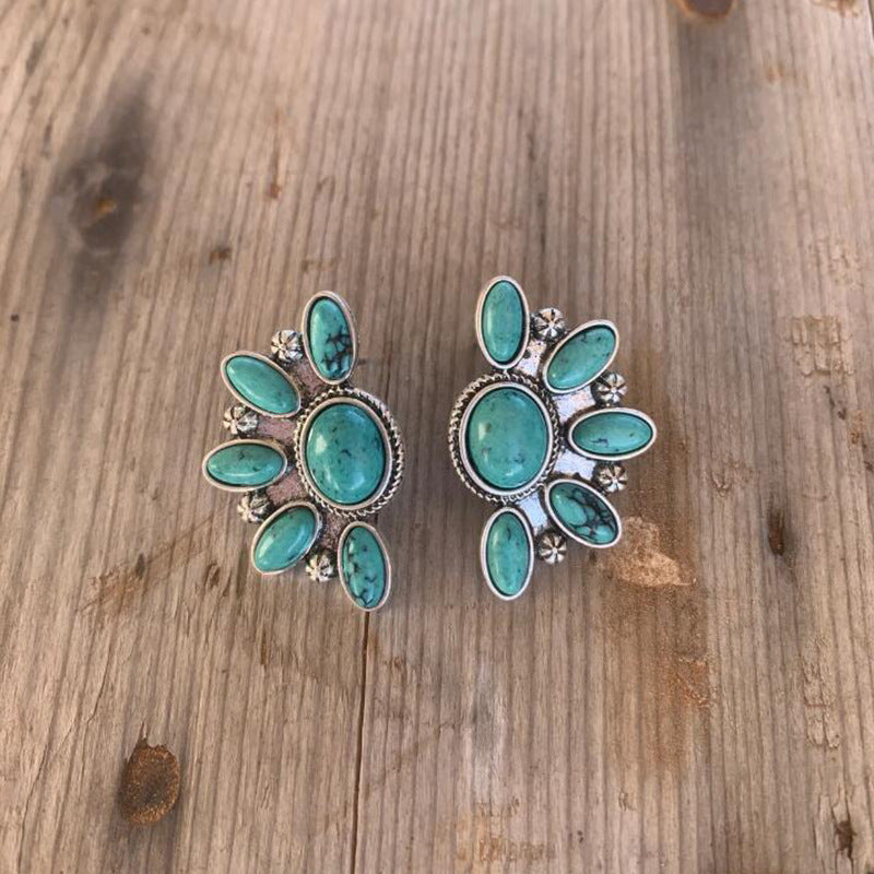 Turquoise Boho Vintage Geometric Floral Earrings - product image 6