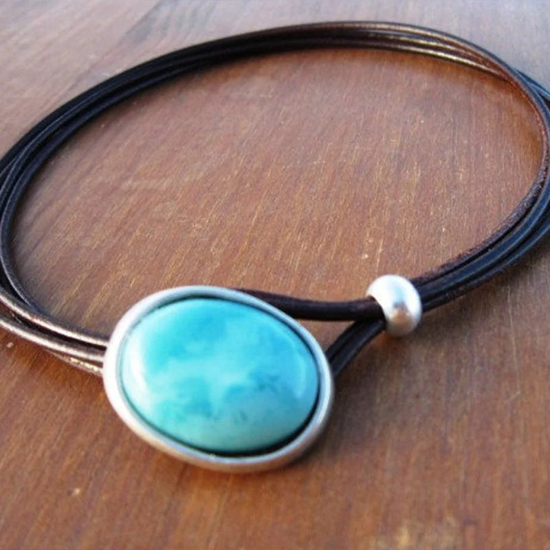 Turquoise Vintage Statement Cross Leather Necklace - product image 9