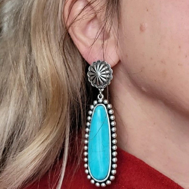 Turquoise Statement Floral Cross Earrings - product image 2
