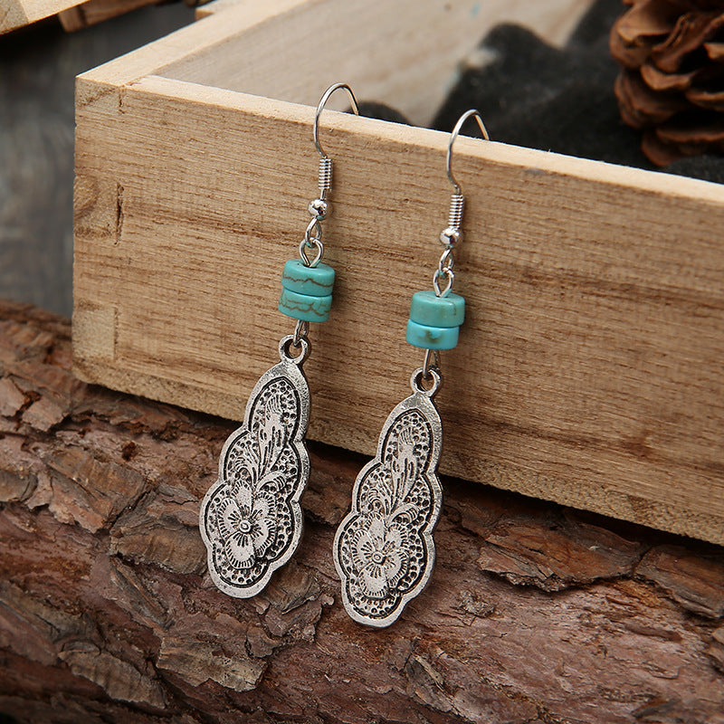 Turquoise Boho Vintage Cross Beaded Earrings