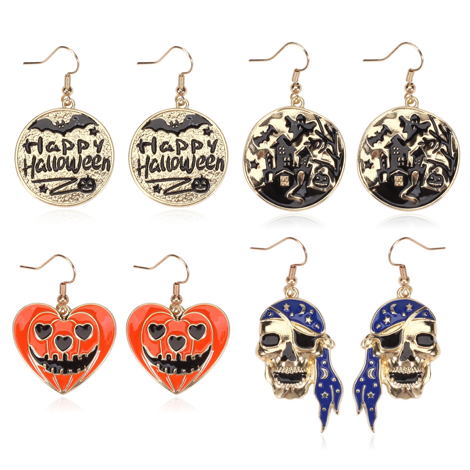 Pumpkin Hat Ghost Skull Bat Spider Web Pattern Earrings Halloween Party Ear - product image 1