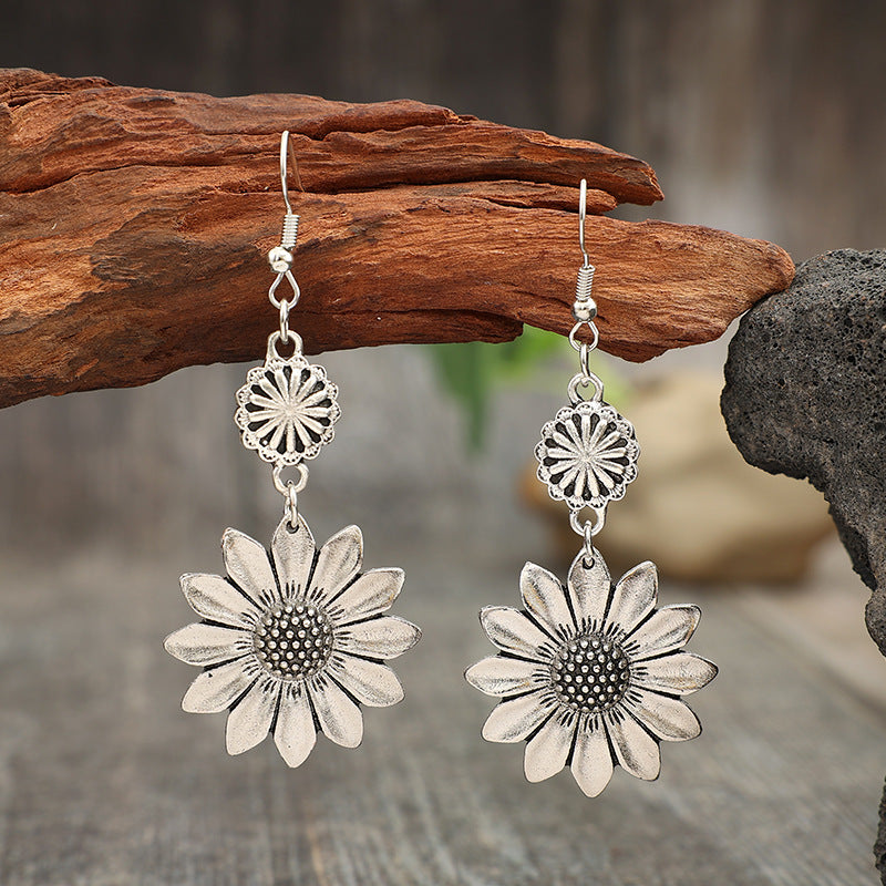 Boho Vintage Floral Cross Earrings for Women