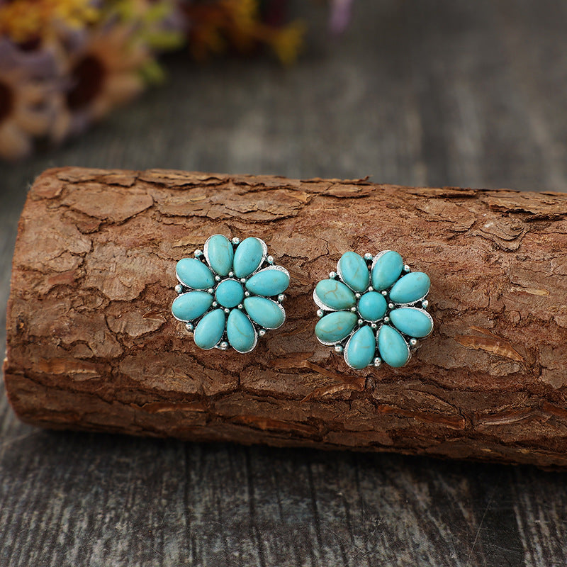 Turquoise Boho Vintage Floral Cross Earrings - product image 2