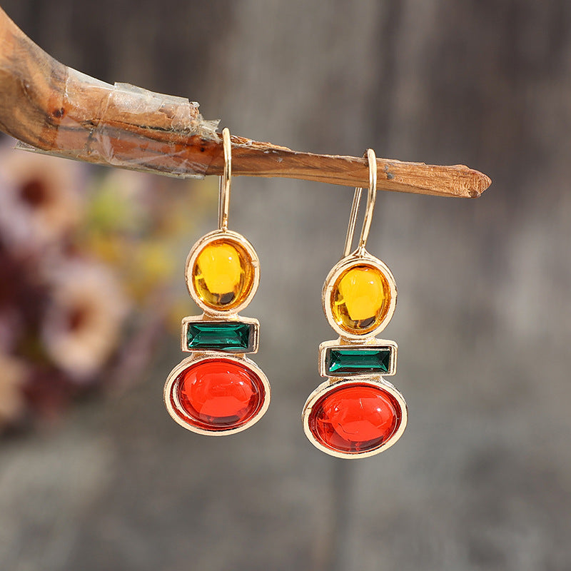 Unique Gold-rimmed Gemstone Earrings for Women Simple Alloy Earrings - product image 2