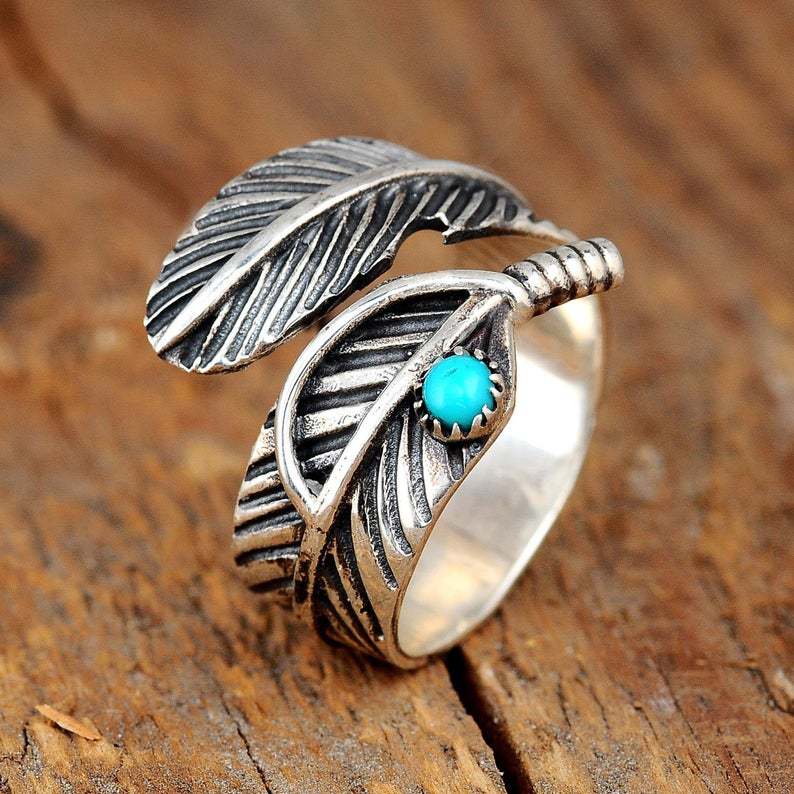 Turquoise Vintage Feather Cross Ring