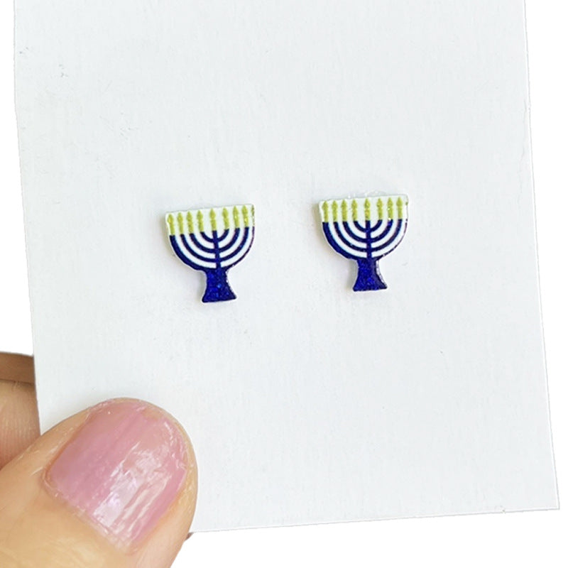 Supply Women's Fashion Earrings - Hanukkah Candlestick Star - Small and - product image 3