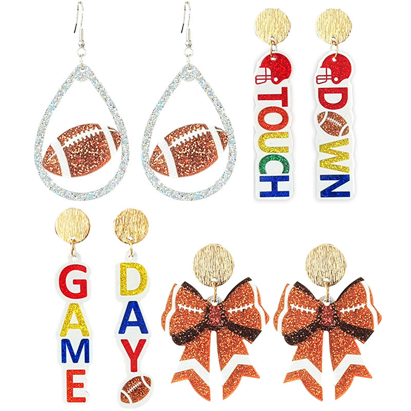 Supply: Football Game Day Shiny Atmosphere Colorful Earrings with Bow - product image 1