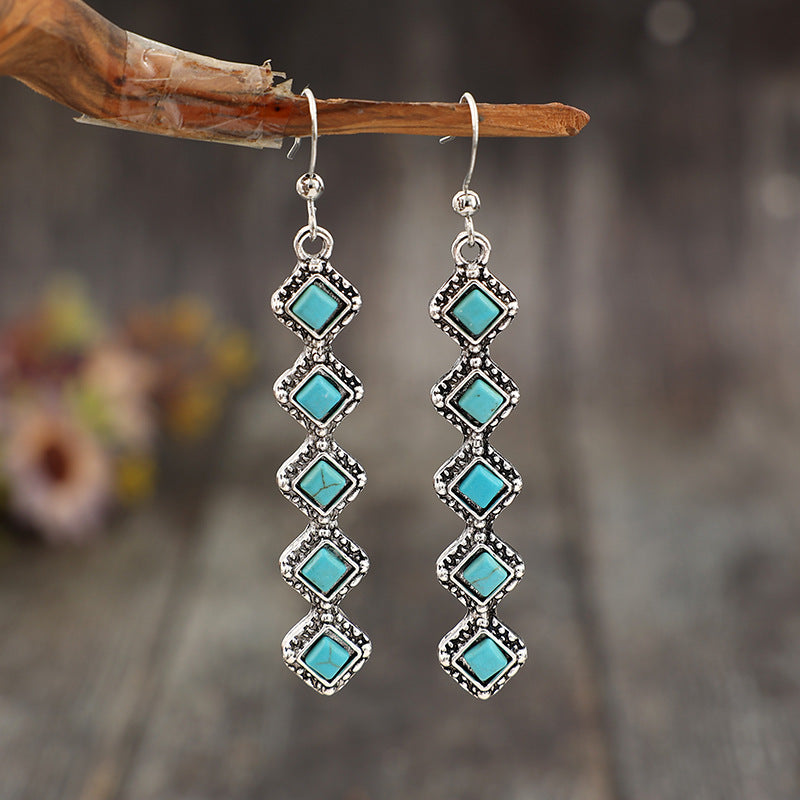 Turquoise Boho Vintage Cross Earrings