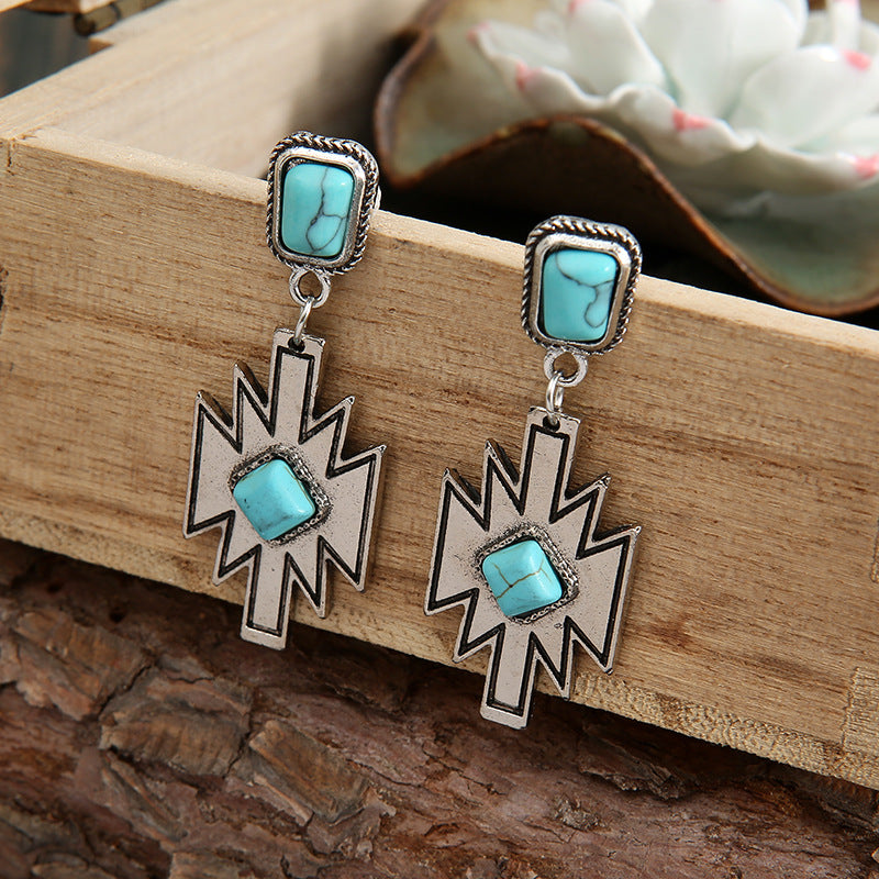 Turquoise Vintage Geometric Cross Earrings - product image 3