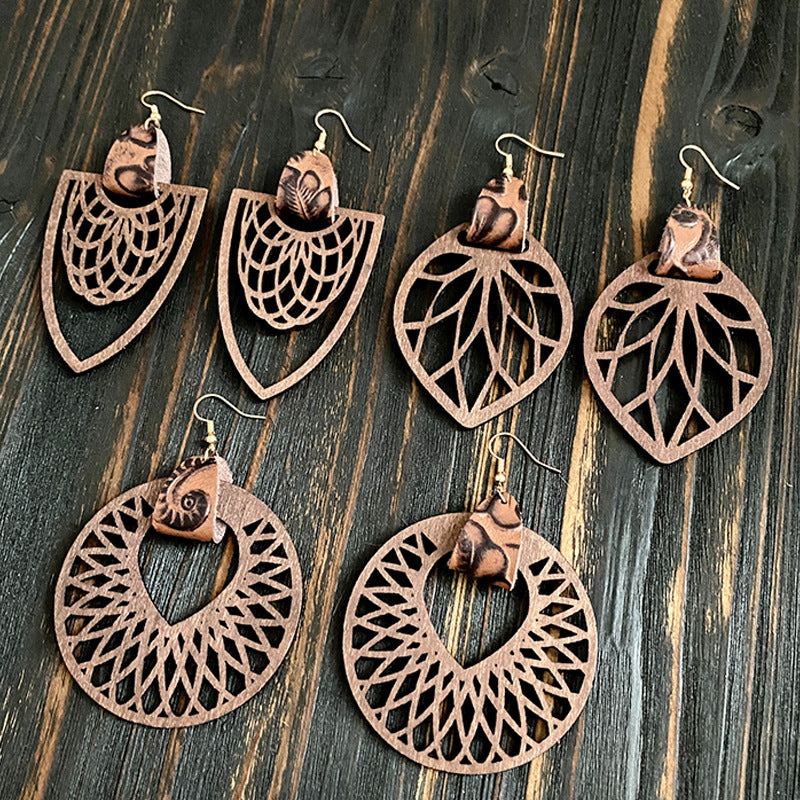 Vintage Statement Cross Wood Earrings - product image 1