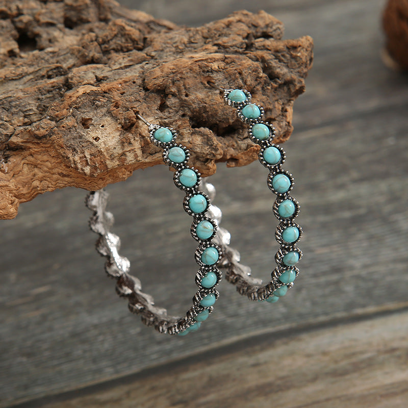 Turquoise Vintage Statement Geometric Cross Earrings - product image 1