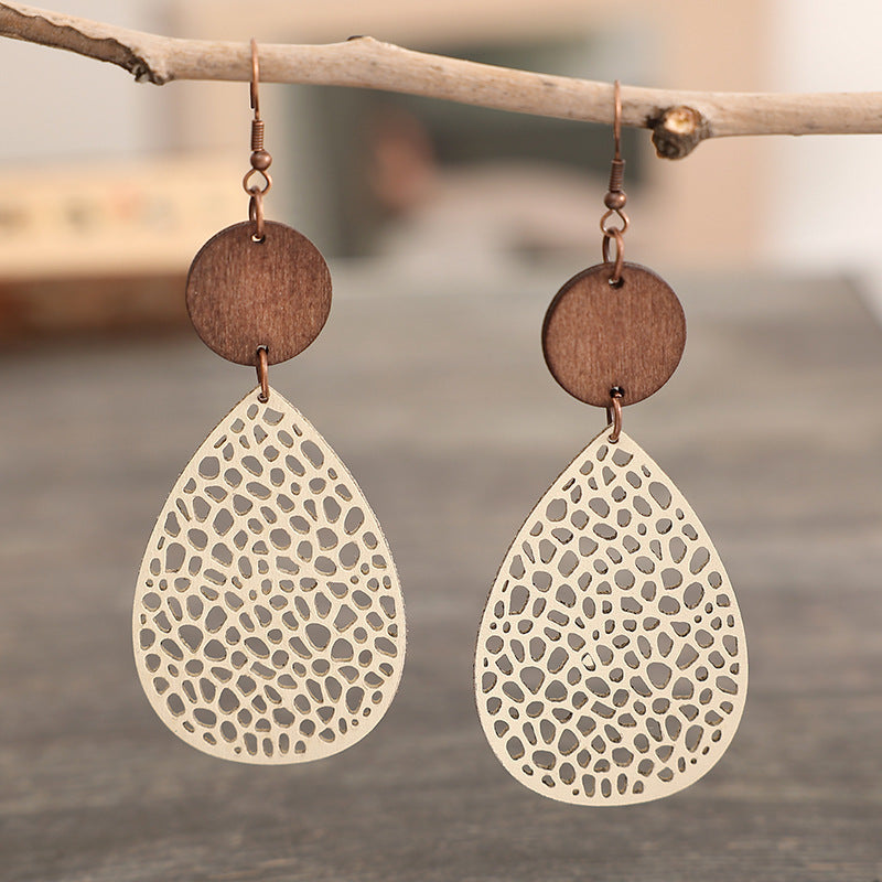 Vintage Cross Wood Leather Earrings - product image 1