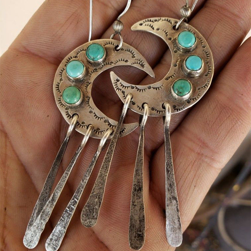 Western Turquoise Vintage Moon Cross Earrings - product image 1