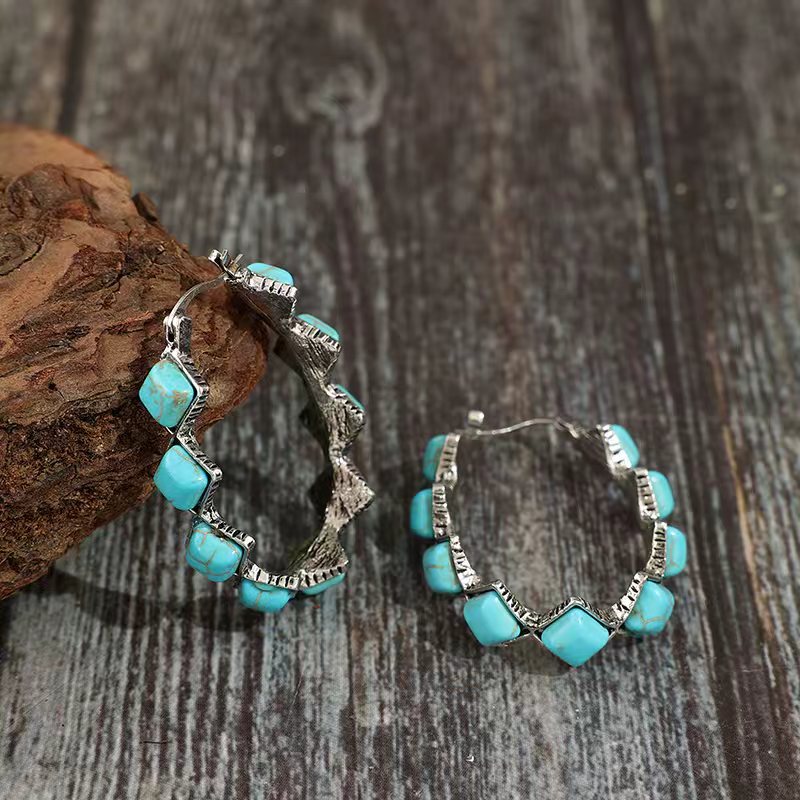 Turquoise Statement Geometric Cross Earrings - product image 1