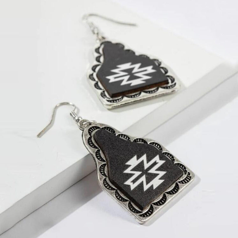 Western Vintage Geometric Wine Glass Leather Earrings