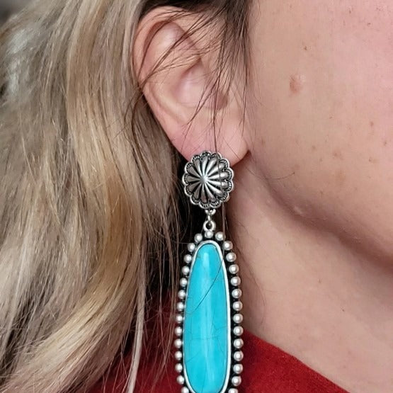 Turquoise Statement Floral Cross Earrings - product image 3
