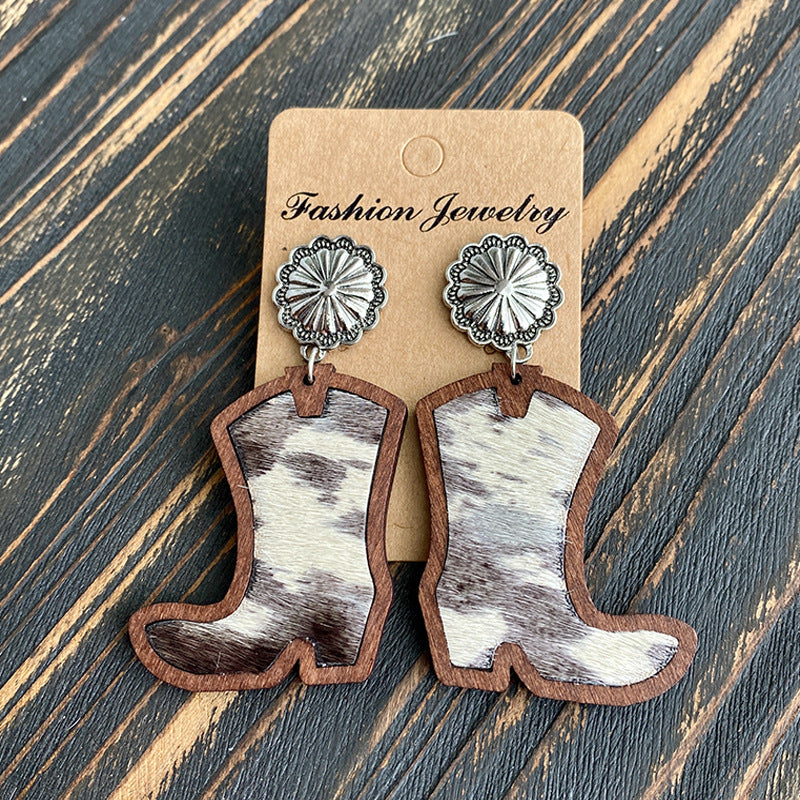 Western Cross Wood Leather Earrings - product image 11