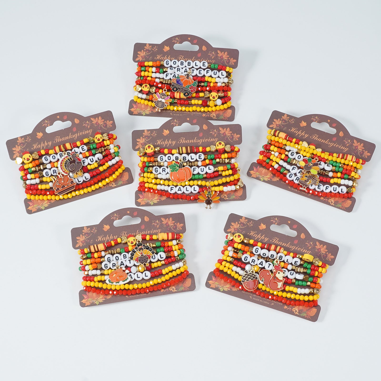 Autumn Thanksgiving Bracelet Maple Leaf - Turkey - Pumpkin - Squirrel - Pine