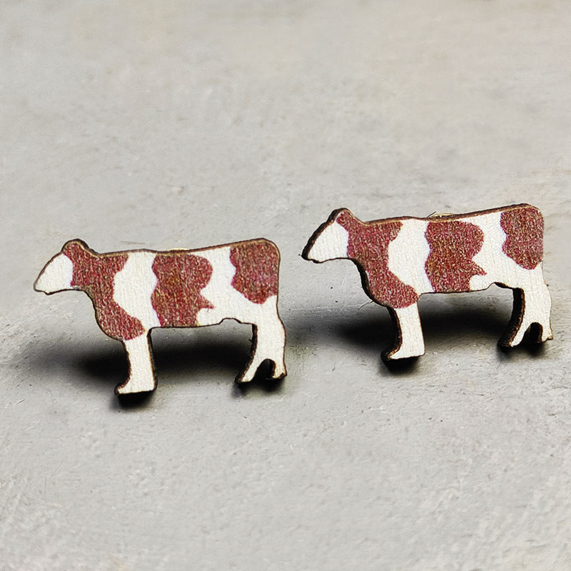 Cow Skull Horse Cactus Cross Wood Earrings