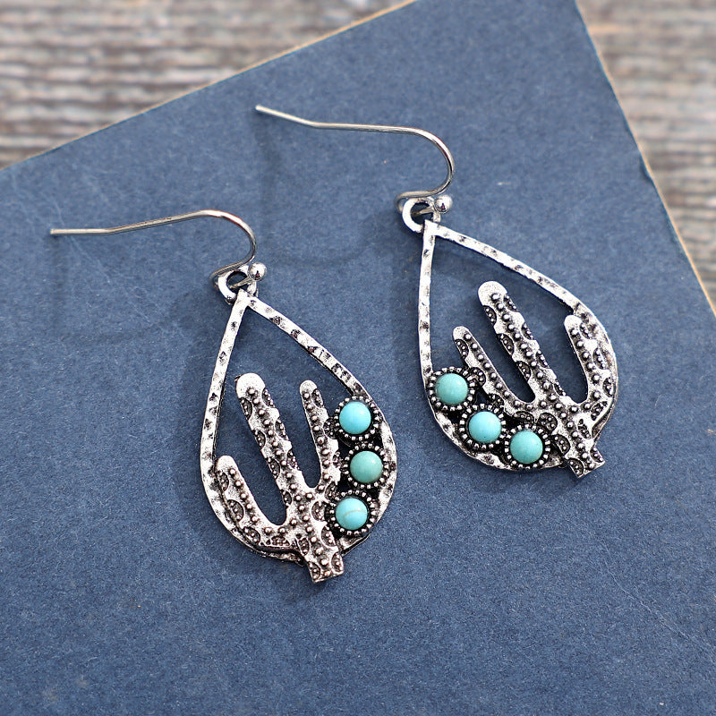 Western Turquoise Vintage Cactus Earrings