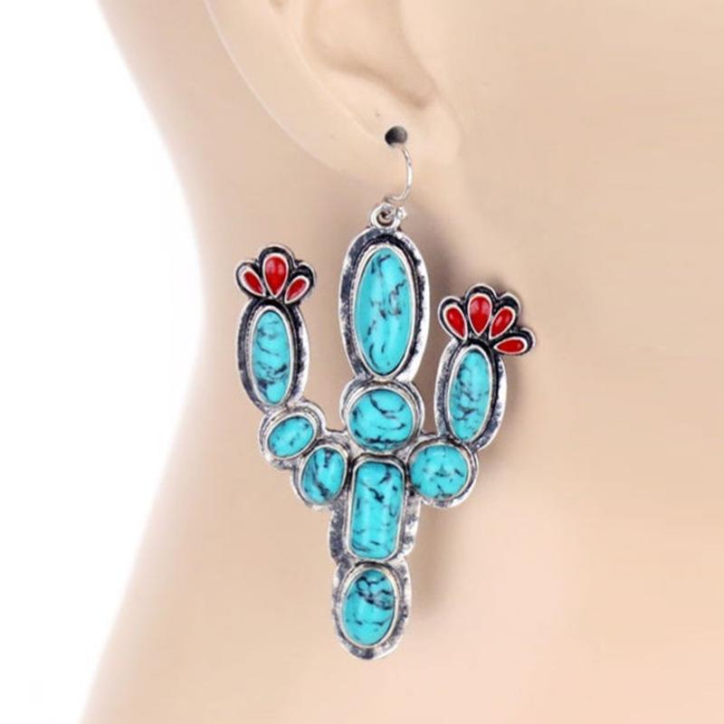 Western Turquoise Vintage Floral Cactus Earrings - product image 3