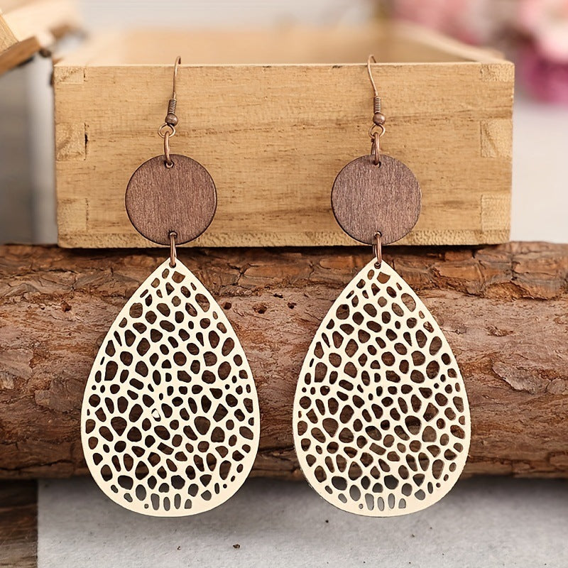 Vintage Cross Wood Leather Earrings - product image 5