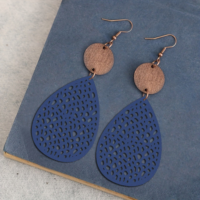Vintage Cross Wood Leather Earrings - product image 8