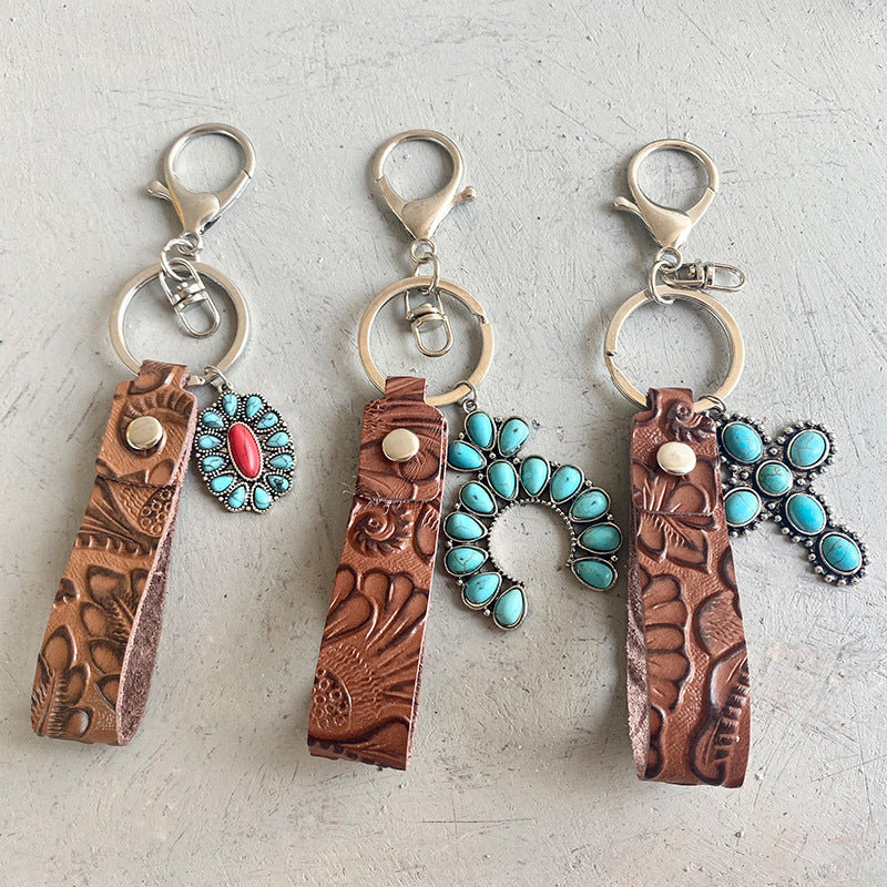 Western Turquoise Vintage Floral Leather Necklace - product image 1