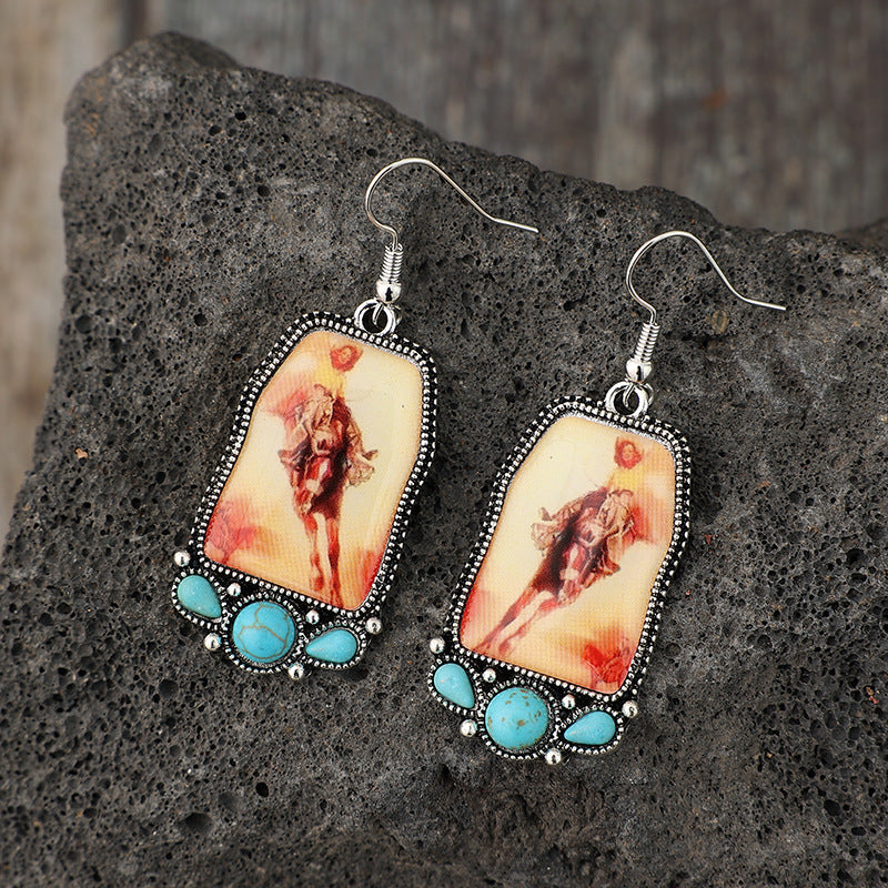 Turquoise Boho Vintage Geometric Resin Earrings - product image 3