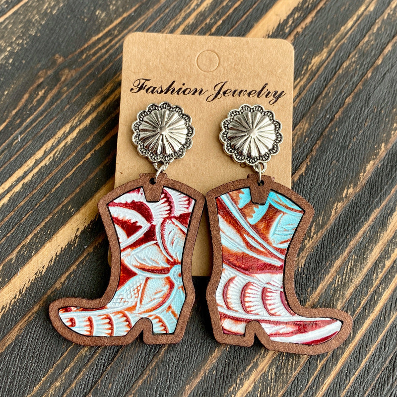 Western Cross Wood Leather Earrings - product image 2