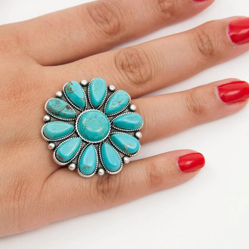 Turquoise Boho Vintage Statement Floral Ring - product image 3