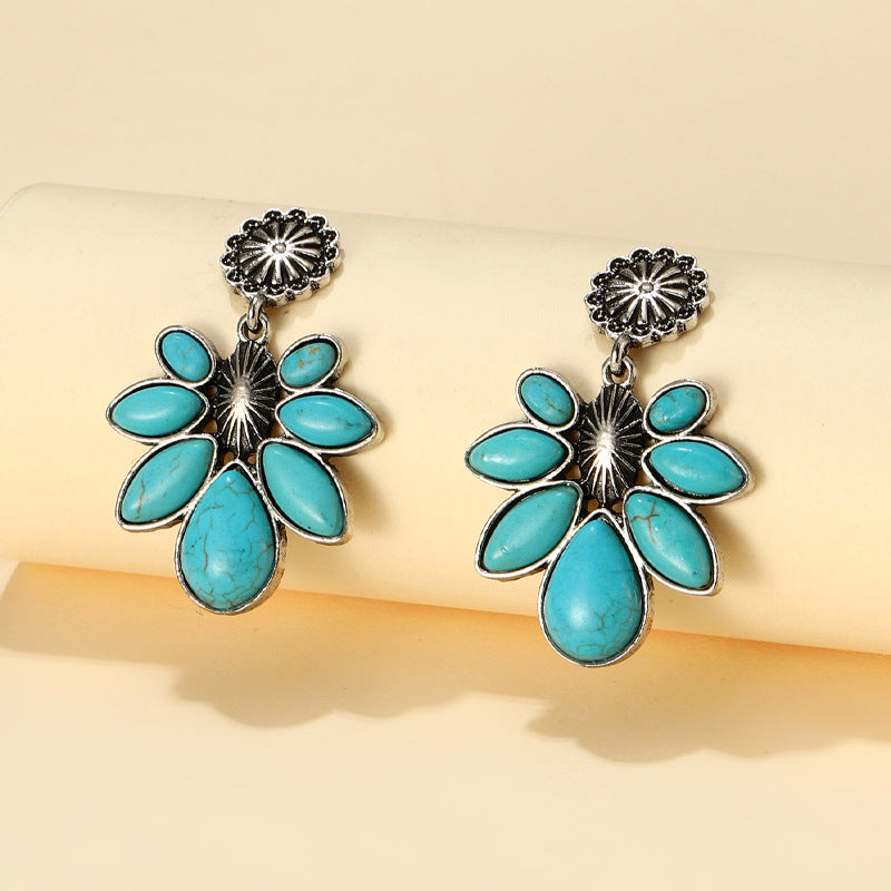 Turquoise Boho Vintage Floral Cross Earrings - product image 6