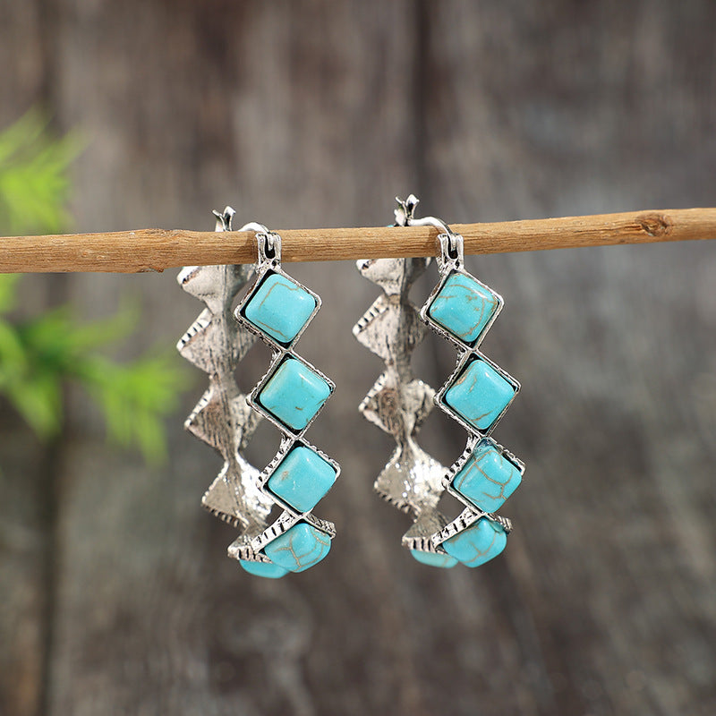 Turquoise Statement Geometric Cross Earrings - product image 3