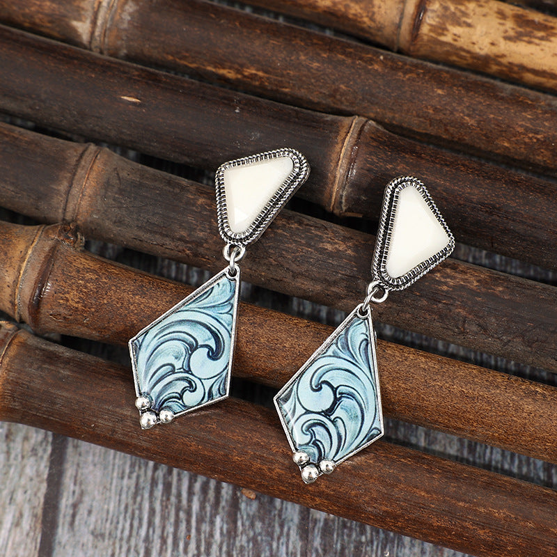 Turquoise Boho Vintage Geometric Resin Earrings - product image 4