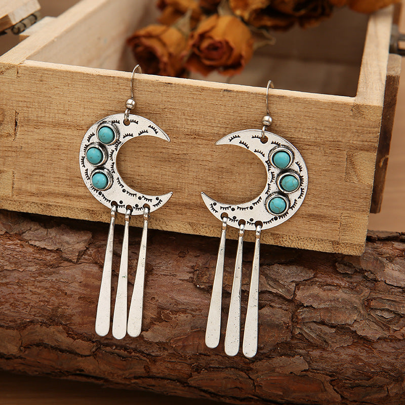 Western Turquoise Vintage Moon Cross Earrings - product image 3