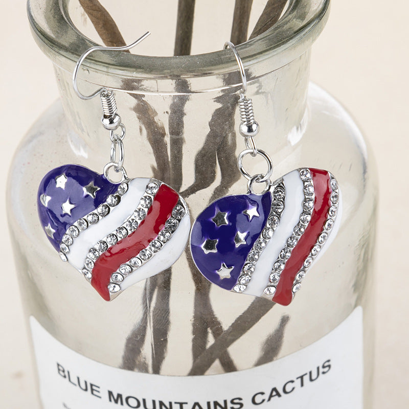American Independence Day Jewelry - Pentagram Diamond-encrusted Earrings - - product image 4