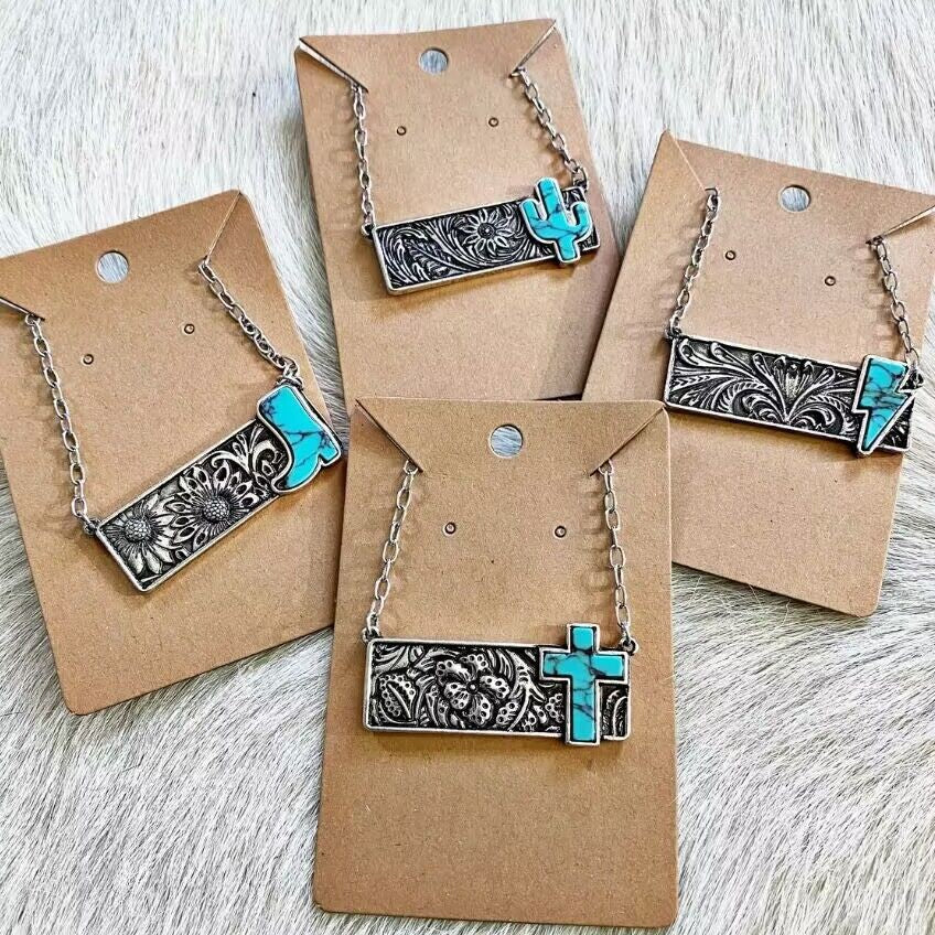 Western Turquoise Vintage Cactus Cross Necklace - product image 1